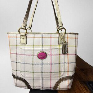 Coach Peyton Tattersal Tote Shoulder Purse F1220-F20093